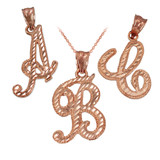 Rose Gold Sparkle-Cut Letter Initial Script Pendant Necklace