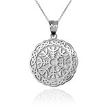 White Gold Viking Compass Pendant Necklace