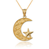 Yellow Gold Islamic Crescent Moon Pendant Necklace