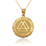 Yellow Gold Celtic Valknut Viking Warrior Pendant Necklace