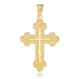 Gold Russian Eastern Orthodox Diamond Cross Pendant