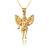 Yellow Gold Cherub Guardian Angel Pendant Necklace (S)