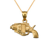 Yellow Gold Revolver Gun in Holster Charm Necklace