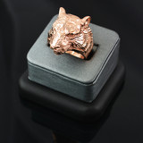 Mens Sparkle-Cut Rose Gold Tiger Head Ring