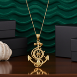 Yellow Gold Nautical Anchor Pendant Necklace