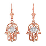 14K Two-tone Rose Gold Filigree Hamsa Evil Eye Earrings