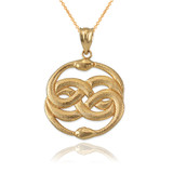Yellow Gold Double Infinity Ouroboros Snakes Pendant Necklace