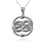 White Gold Double Infinity Ouroboros Snakes Pendant Necklace