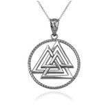 White Gold Viking Valknut Pendant Necklace