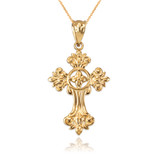 Yellow Gold Fleury Cross Charm Necklace