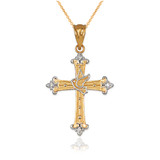 Yellow Gold Holy Spirit Dove Cross Diamond Pendant Necklace