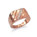 Men's CZ Accent Rectangle Nugget Ring in Rose Gold