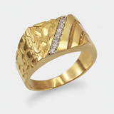 Men's Diamond Accent Rectangle Nugget Ring in Yellow Gold