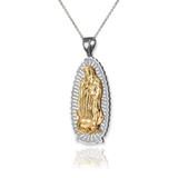 Two-Tone White Gold Virgin Mary Pendant Necklace
