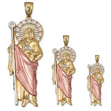Tri-color Gold St. Jude CZ Pendant (S/M/L)