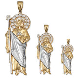 Two-Tone Yellow and White Gold St. Jude CZ Pendant (S/M/L)