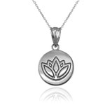 White Gold Lotus Medallion Charm Necklace