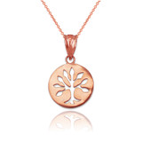 Rose Gold Tree of Life Medallion Charm Necklace