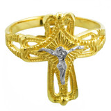 Two-Tone Gold Crucifix Cross Ring