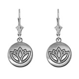 14K White Gold Lotus Leverback Earrings
