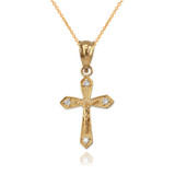 Yellow Gold Crucifix Cross Diamond Charm Necklace