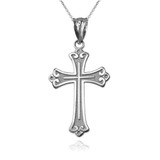 White Gold Fleur de lis Cross Religious Pendant Necklace