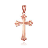 Rose Gold Fleur de lis Cross Religious Pendant Necklace