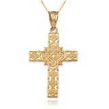 Yellow Gold Floral Cross Pendant Necklace