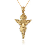 Polished Yellow Gold Angel Pendant Necklace