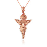 Polished Rose Gold Angel Pendant Necklace