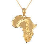 Yellow Gold Africa Map Adinkra Sankofa Pendant Necklace