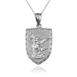 White Gold St. Michael Shield Pendant Necklace