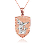 Two-Tone Rose Gold St. Michael Shield Pendant Necklace