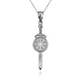 White Gold Viking Sword Pendant Necklace