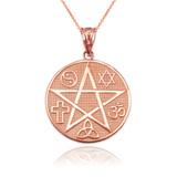 Rose Gold Multicultural Pentacle Medallion Pendant Necklace