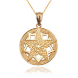 Yellow Gold Pentagram Medallion Pendant Necklace
