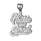 White Gold HUSTLE AND GRIND Hip-Hop DC Pendant