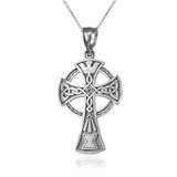 Celtic Cross Pendant Necklace in White Gold