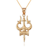 Yellow Gold Trident of Lord Shiva Trisula Pendant Necklace