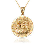 Yellow Gold Hindu Goddess Lakshmi (Luxmi) Coin Pendant Necklace