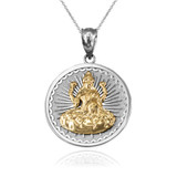 Two-Tone White Gold Hindu Goddess Lakshmi (Luxmi) Coin Pendant Necklace
