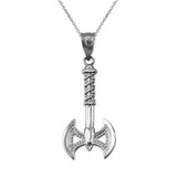 White Gold Viking Tomahawk Axe Pendant Necklace