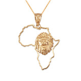 Yellow Gold Africa Map Lion Pendant Necklace