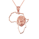 Rose Gold Africa Map Lion Pendant Necklace