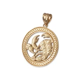 Yellow Gold Zodiac Medallion Satin DC Pendant Necklace
