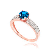Blue Topaz Gemstone Rose Gold Diamond Pave Engagement Ring