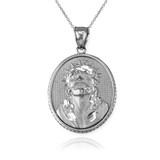 White Gold Jesus Christ Oval Medallion Satin DC Pendant Necklace