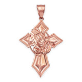 Rose Gold Praying Hands Catholic Cross Pendant