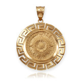 Yellow Gold Aztec Bezel Mayan Sun Calendar Pendant