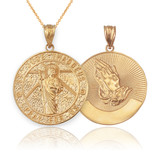 Yellow Gold St. Jude Reversible Pray Medal Pendant Necklace